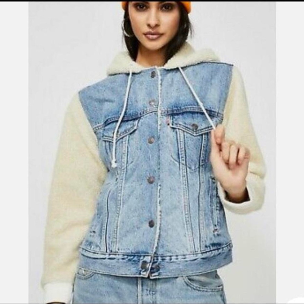 Levi's Blue Denim Sherpa Jean Jacket with Hood